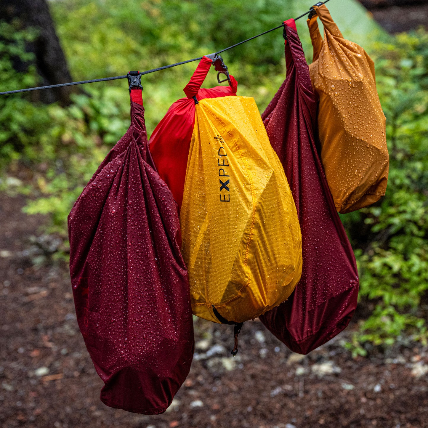 EXPED storage bags hanging