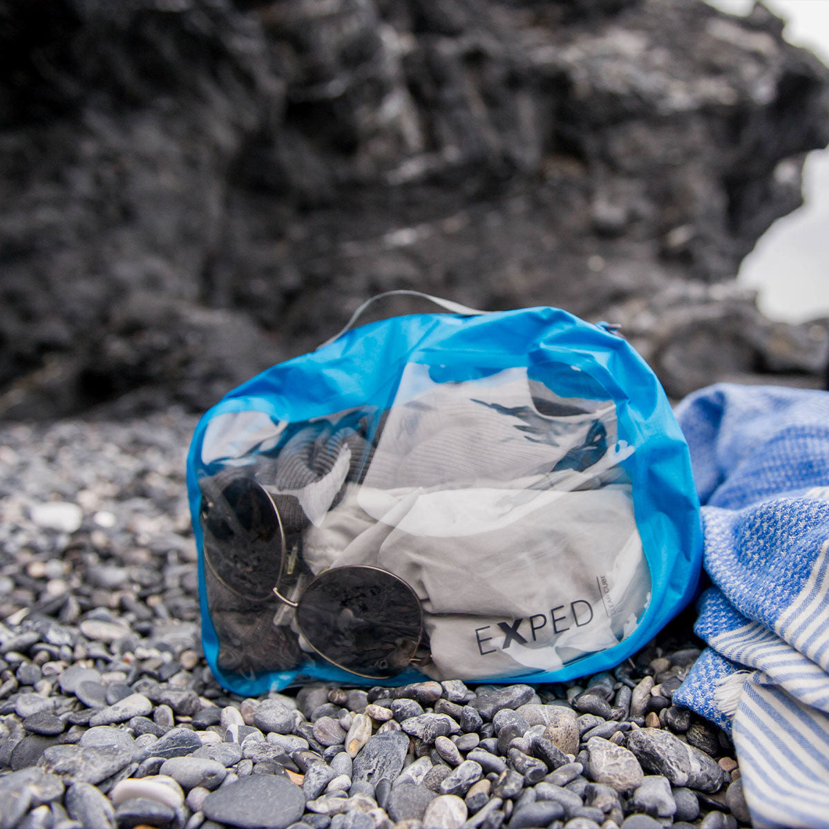 clear cube on a beach